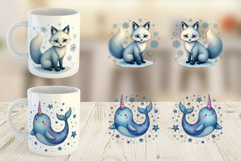 Mug Wrap Arctic Cuties Whimsical Watercolor Sublimation artnoy 