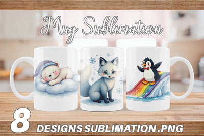 Mug Wrap Arctic Cuties Whimsical Watercolor Sublimation artnoy 