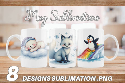 Mug Wrap Arctic Cuties Whimsical Watercolor Sublimation artnoy 