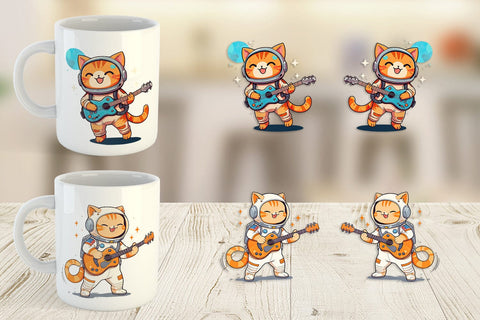 Mug Wrap Astronaut Cat with Guitar Sublimation artnoy 