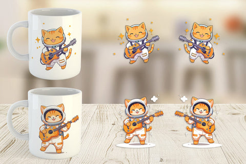 Mug Wrap Astronaut Cat with Guitar Sublimation artnoy 