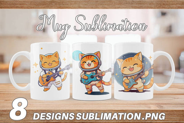 Mug Wrap Astronaut Cat with Guitar Sublimation artnoy 
