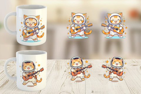 Mug Wrap Astronaut Cat with Guitar Sublimation artnoy 