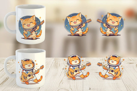 Mug Wrap Astronaut Cat with Guitar Sublimation artnoy 