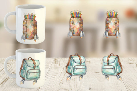 Mug Wrap Atomic Age School Supplies Watercolor Sublimation artnoy 