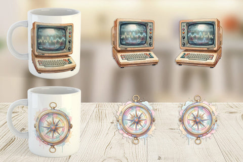 Mug Wrap Atomic Age School Supplies Watercolor Sublimation artnoy 