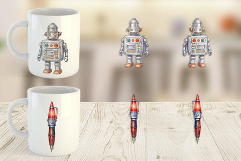 Mug Wrap Atomic Age School Supplies Watercolor Sublimation artnoy 