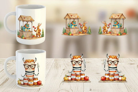 Mug Wrap Autumn Critter Monsters Sublimation artnoy 