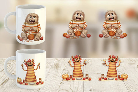 Mug Wrap Autumn Critter Monsters Sublimation artnoy 
