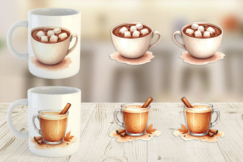 Mug Wrap Autumn Drinks Sublimation artnoy 