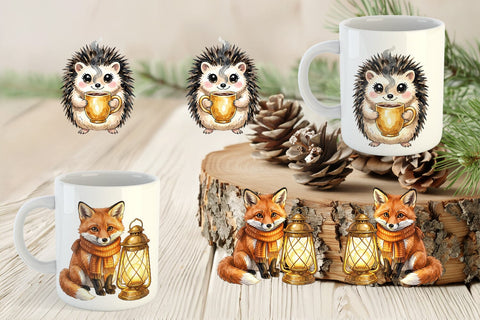 Mug Wrap Autumn Ember Hygge Animal Watercolor Sublimation artnoy 