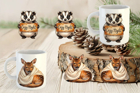 Mug Wrap Autumn Ember Hygge Animal Watercolor Sublimation artnoy 