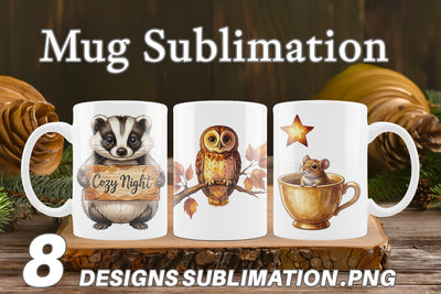 Mug Wrap Autumn Ember Hygge Animal Watercolor Sublimation artnoy 