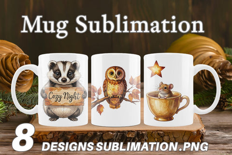 Mug Wrap Autumn Ember Hygge Animal Watercolor Sublimation artnoy 