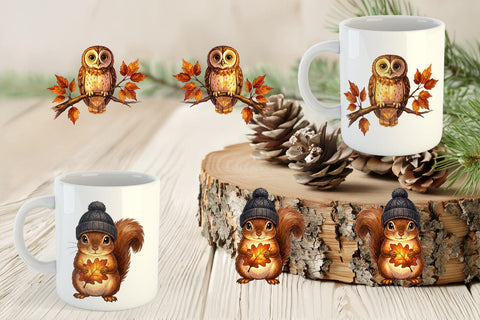 Mug Wrap Autumn Ember Hygge Animal Watercolor Sublimation artnoy 