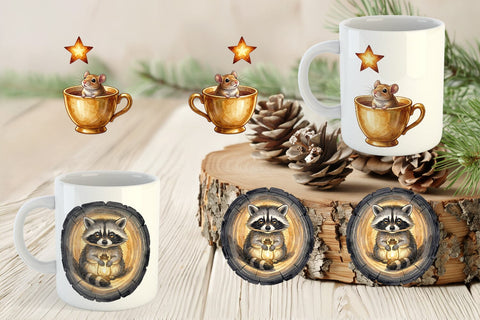 Mug Wrap Autumn Ember Hygge Animal Watercolor Sublimation artnoy 
