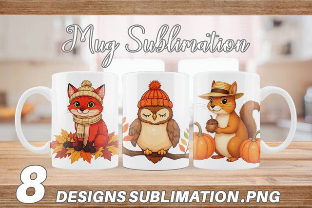Mug Wrap Autumn Hat Critters Sublimation artnoy 
