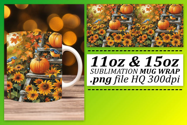Mug Wrap: Autumn Watercolor Landscape 11oz/15oz Sublimation afrosvg 