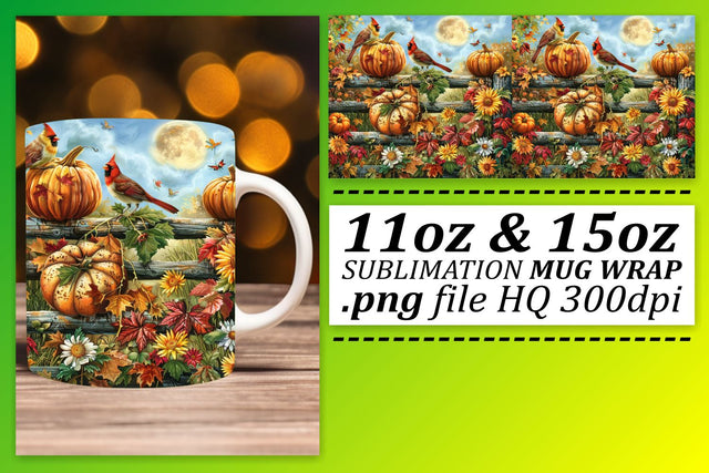 Mug Wrap Autumn Watercolor Landscape 11oz/15oz Sublimation afrosvg 
