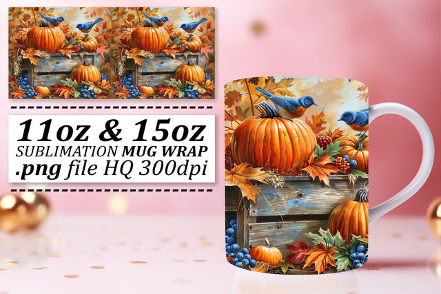 Mug Wrap: Autumn Watercolor Scene 11oz/15oz Sublimation afrosvg 