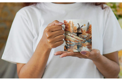 Mug Wrap Autumn Windmill Landscape Sublimation artnoy 