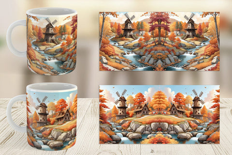 Mug Wrap Autumn Windmill Landscape Sublimation artnoy 