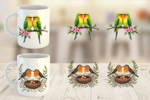 Mug Wrap Avian Affection Watercolor Bird Couples Sublimation artnoy 