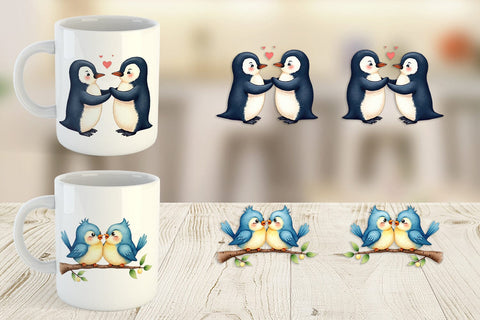 Mug Wrap Avian Affection Watercolor Bird Couples Sublimation artnoy 