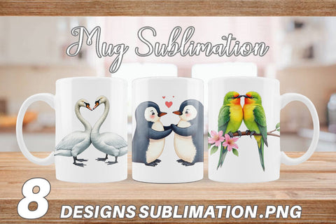 Mug Wrap Avian Affection Watercolor Bird Couples Sublimation artnoy 