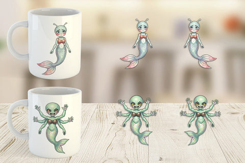 Mug Wrap Awkward Alien Mermaids Sublimation artnoy 