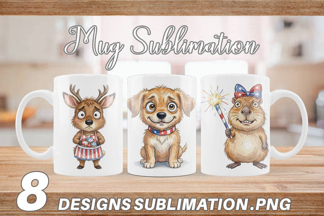 Mug Wrap Awkward Patriotic Animals Watercolor Sublimation artnoy 