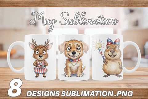 Mug Wrap Awkward Patriotic Animals Watercolor Sublimation artnoy 