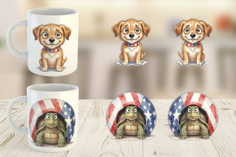 Mug Wrap Awkward Patriotic Animals Watercolor Sublimation artnoy 