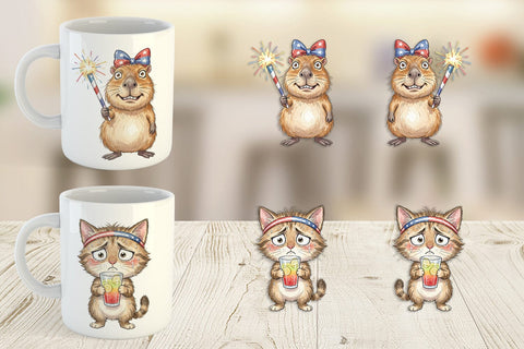 Mug Wrap Awkward Patriotic Animals Watercolor Sublimation artnoy 