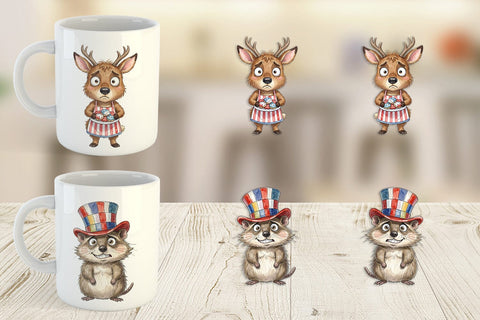 Mug Wrap Awkward Patriotic Animals Watercolor Sublimation artnoy 