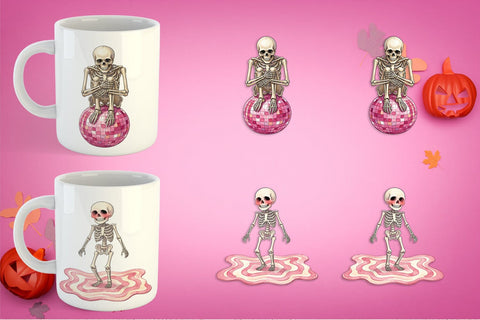 Mug Wrap Awkward Pink Skeleton Retro Watercolor Sublimation artnoy 