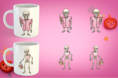 Mug Wrap Awkward Pink Skeleton Retro Watercolor Sublimation artnoy 