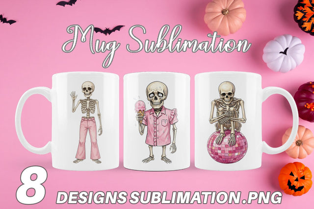 Mug Wrap Awkward Pink Skeleton Retro Watercolor Sublimation artnoy 