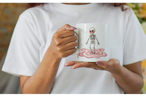 Mug Wrap Awkward Pink Skeleton Retro Watercolor Sublimation artnoy 