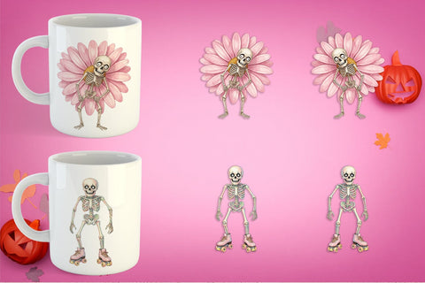Mug Wrap Awkward Pink Skeleton Retro Watercolor Sublimation artnoy 