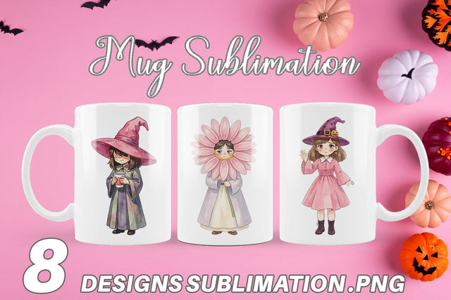 Mug Wrap Awkward Pink Witch Retro Watercolor Sublimation artnoy 