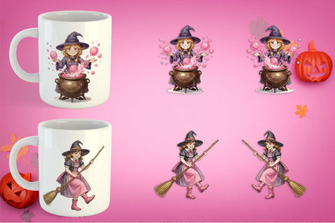 Mug Wrap Awkward Pink Witch Retro Watercolor Sublimation artnoy 
