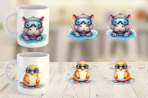 Mug Wrap Awkward Pool Animals Sublimation artnoy 