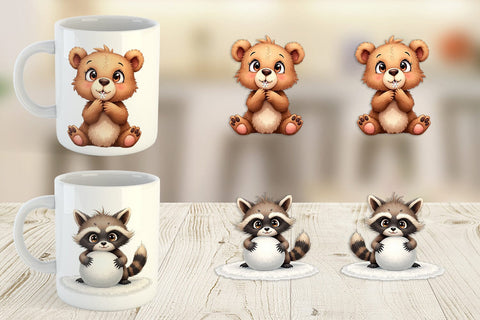 Mug Wrap Baby Forest Animals Winter Watercolor Sublimation artnoy 