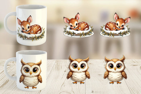 Mug Wrap Baby Forest Animals Winter Watercolor Sublimation artnoy 