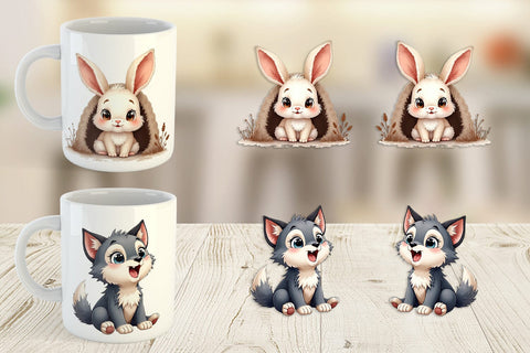 Mug Wrap Baby Forest Animals Winter Watercolor Sublimation artnoy 