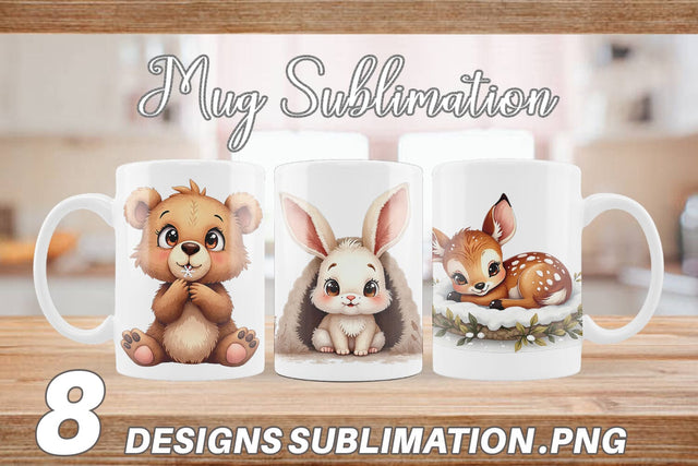 Mug Wrap Baby Forest Animals Winter Watercolor Sublimation artnoy 