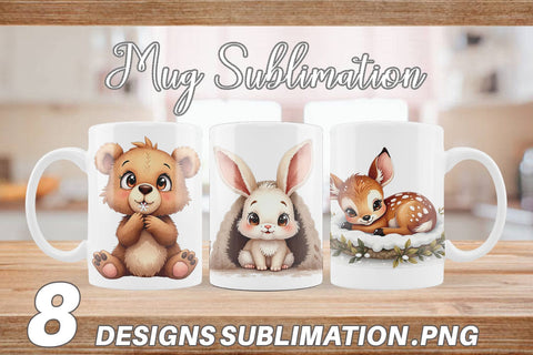 Mug Wrap Baby Forest Animals Winter Watercolor Sublimation artnoy 