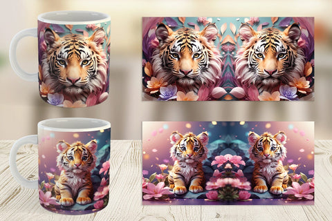 Mug Wrap Baby Tiger and Flower Sublimation artnoy 