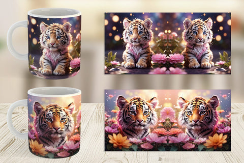 Mug Wrap Baby Tiger and Flower Sublimation artnoy 